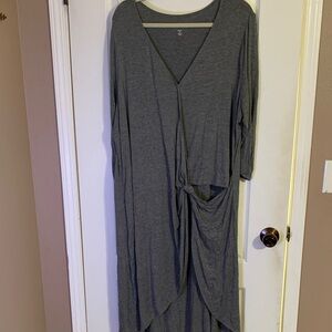 Roaman's Gray Long Sleeve Draped Dress